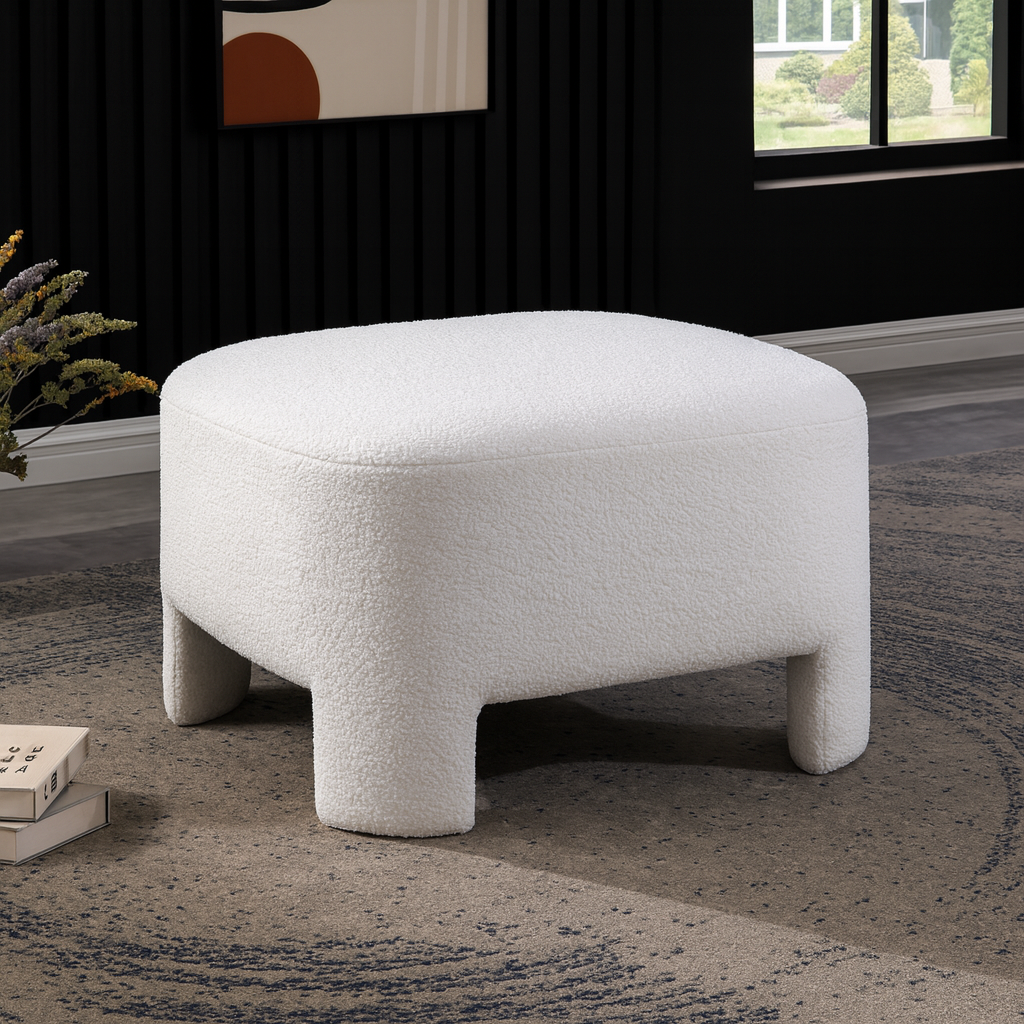 Modern White Chenille Ottoman