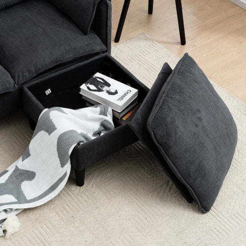 LuxeLounge – Convertible L-Shaped 3-Seater Sofa with Storage & Footstool