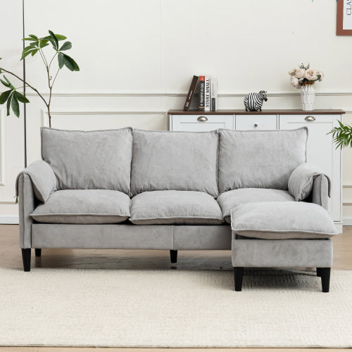 LuxeLounge – Convertible L-Shaped 3-Seater Sofa with Storage & Footstool