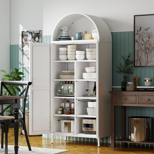 Tall Arched Kitchen Pantry – White Freestanding Storage Cabinet