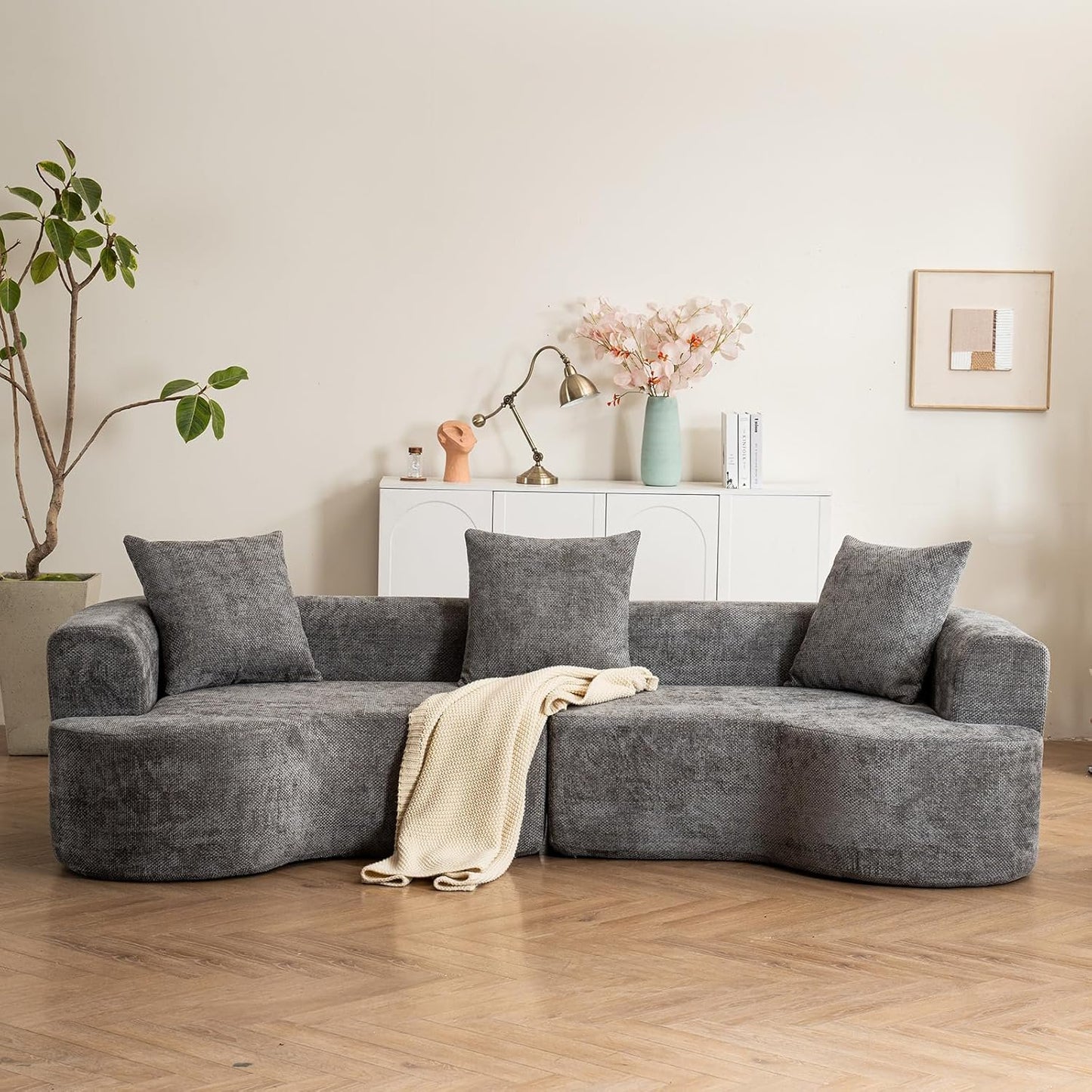 CloudCurve – Modern Curved 3-Seater Corduroy Sofa with 3 Pillows