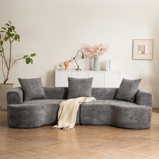 CloudCurve – Modern Curved 3-Seater Corduroy Sofa with 3 Pillows