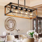 Walnut Industrial Farmhouse 5-Light Rectangle Pendant Chandelier