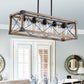 Walnut Industrial Farmhouse 5-Light Rectangle Pendant Chandelier