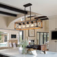 Walnut Industrial Farmhouse 5-Light Rectangle Pendant Chandelier