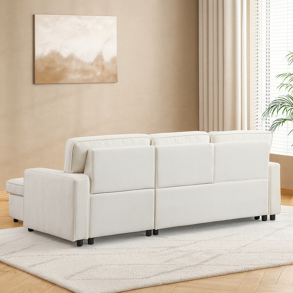 Beige Sleeper Sectional Sofa with Storage & USB Port