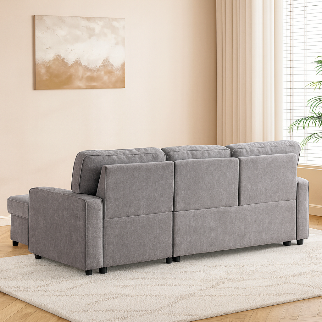 Grey Sleeper Sectional Sofa with Storage & USB Port