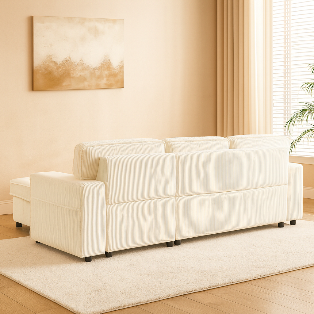 Beige Sleeper Sectional Sofa with Hidden Storage