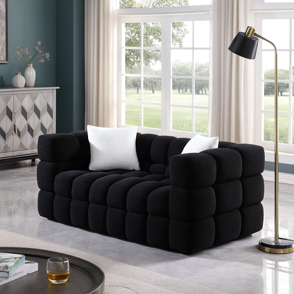 Black Boucle Marshmallow 2-Seater Sofa