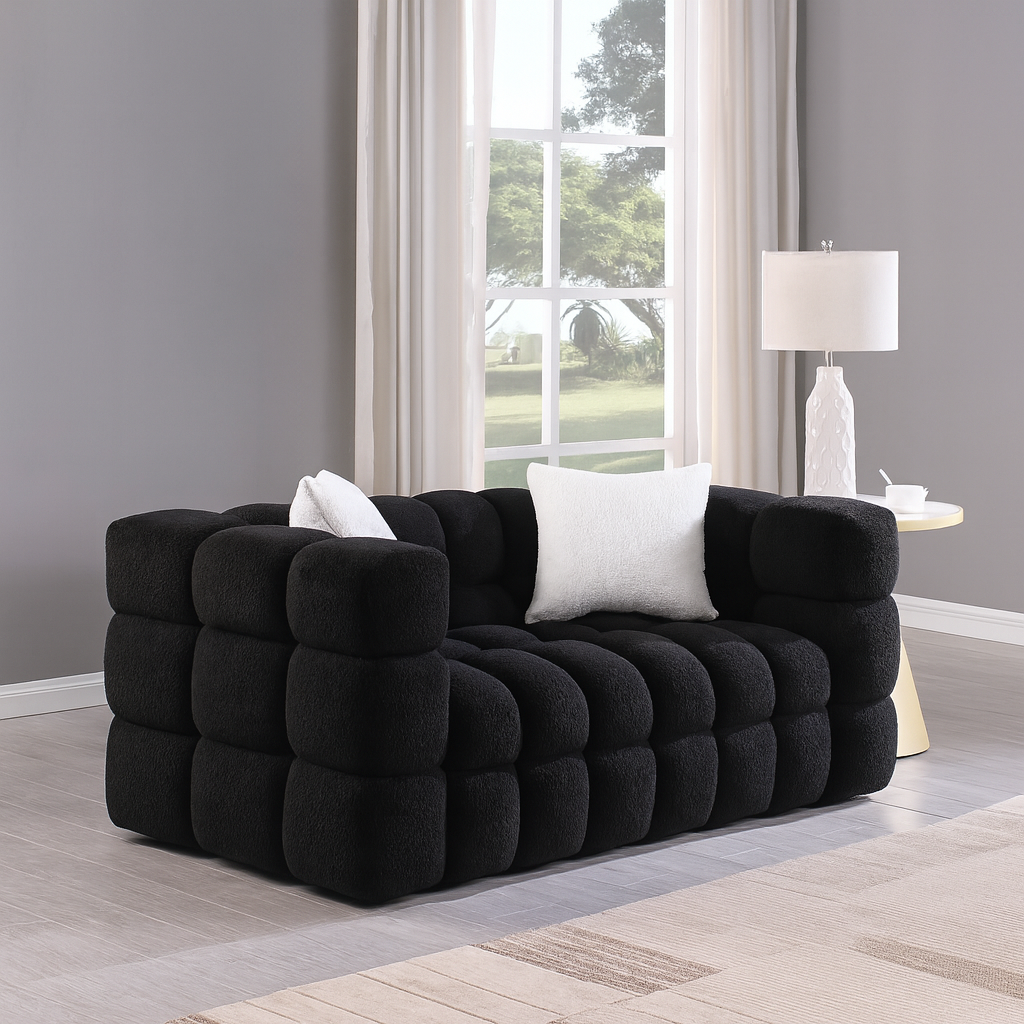 Black Boucle Marshmallow 2-Seater Sofa