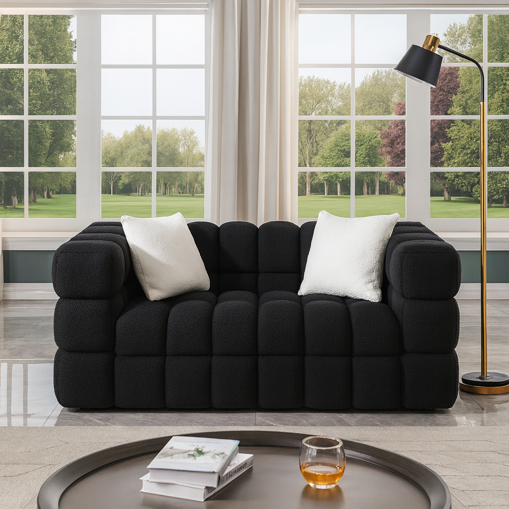 Black Boucle Marshmallow 2-Seater Sofa