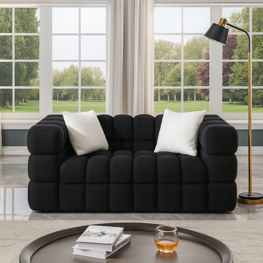 Black Boucle Marshmallow 2-Seater Sofa