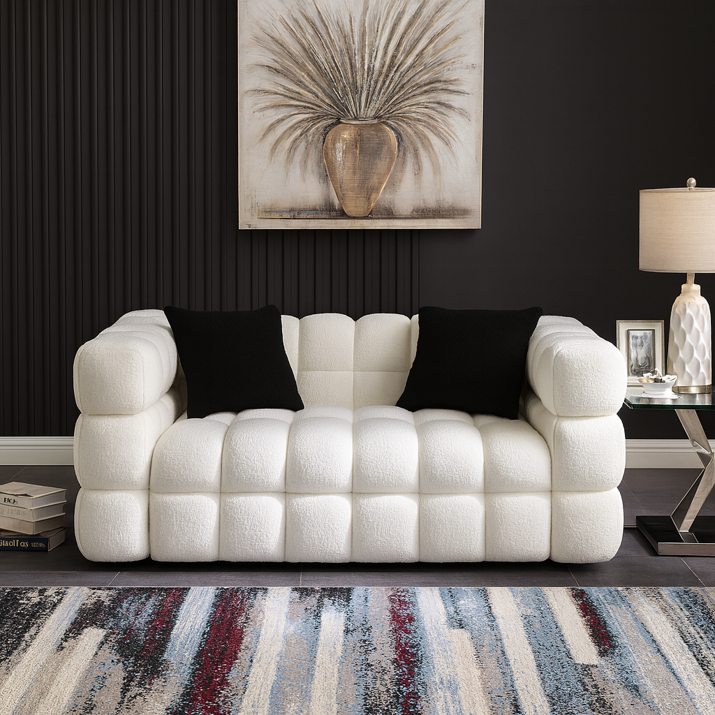 White Boucle Marshmallow 2-Seater Sofa