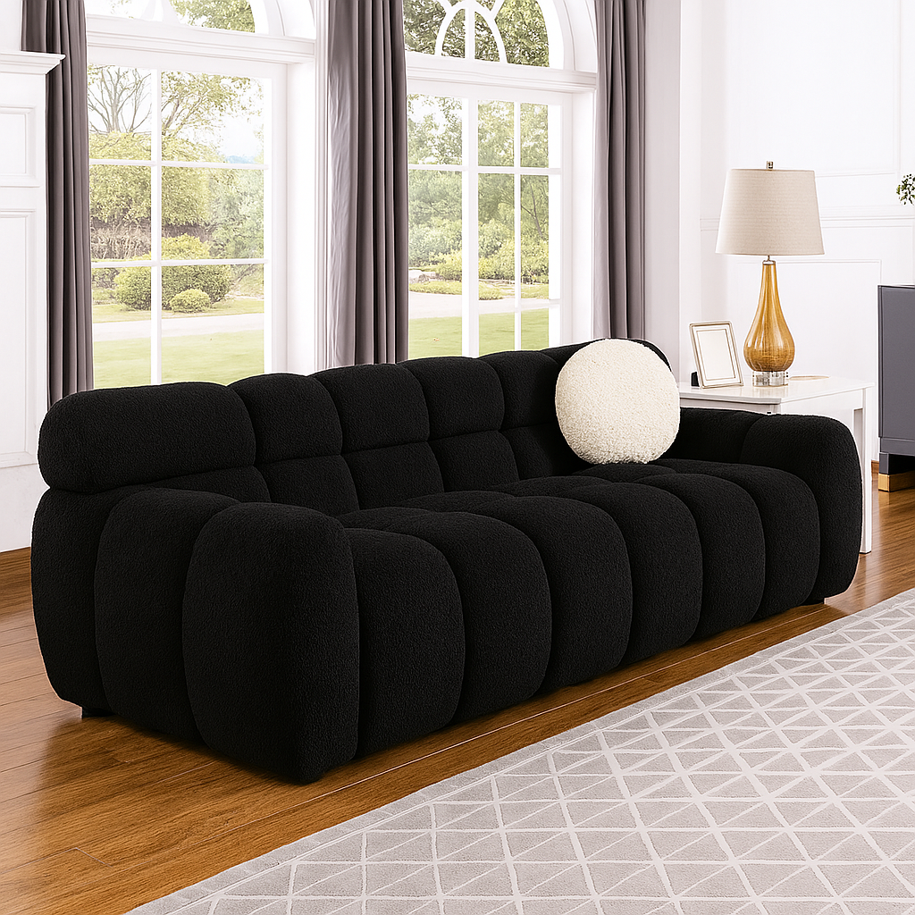 Black Boucle Marshmallow 3-Seater Sofa