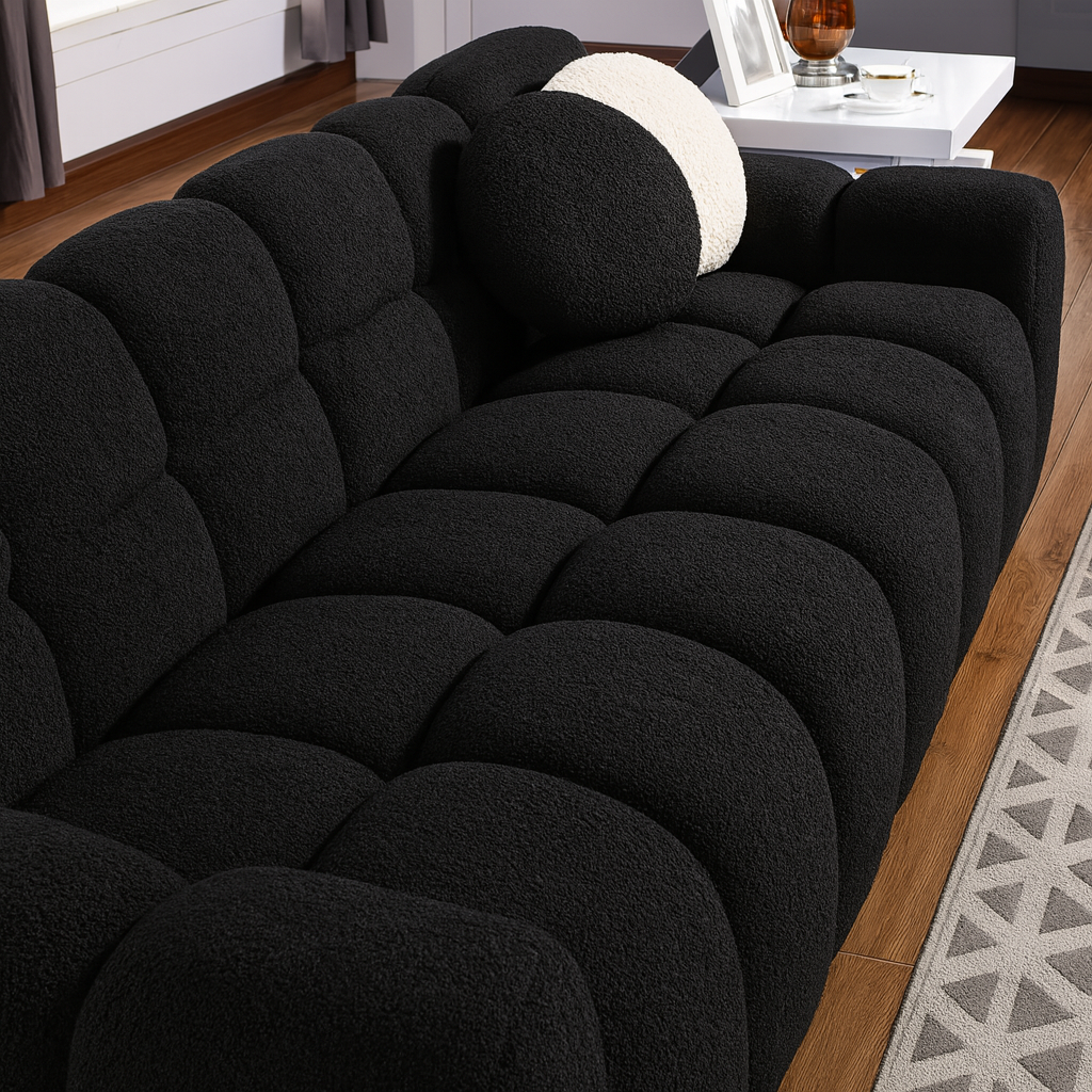 Black Boucle Marshmallow 3-Seater Sofa