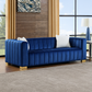 Modern Navy Blue Velvet Channel Sofa