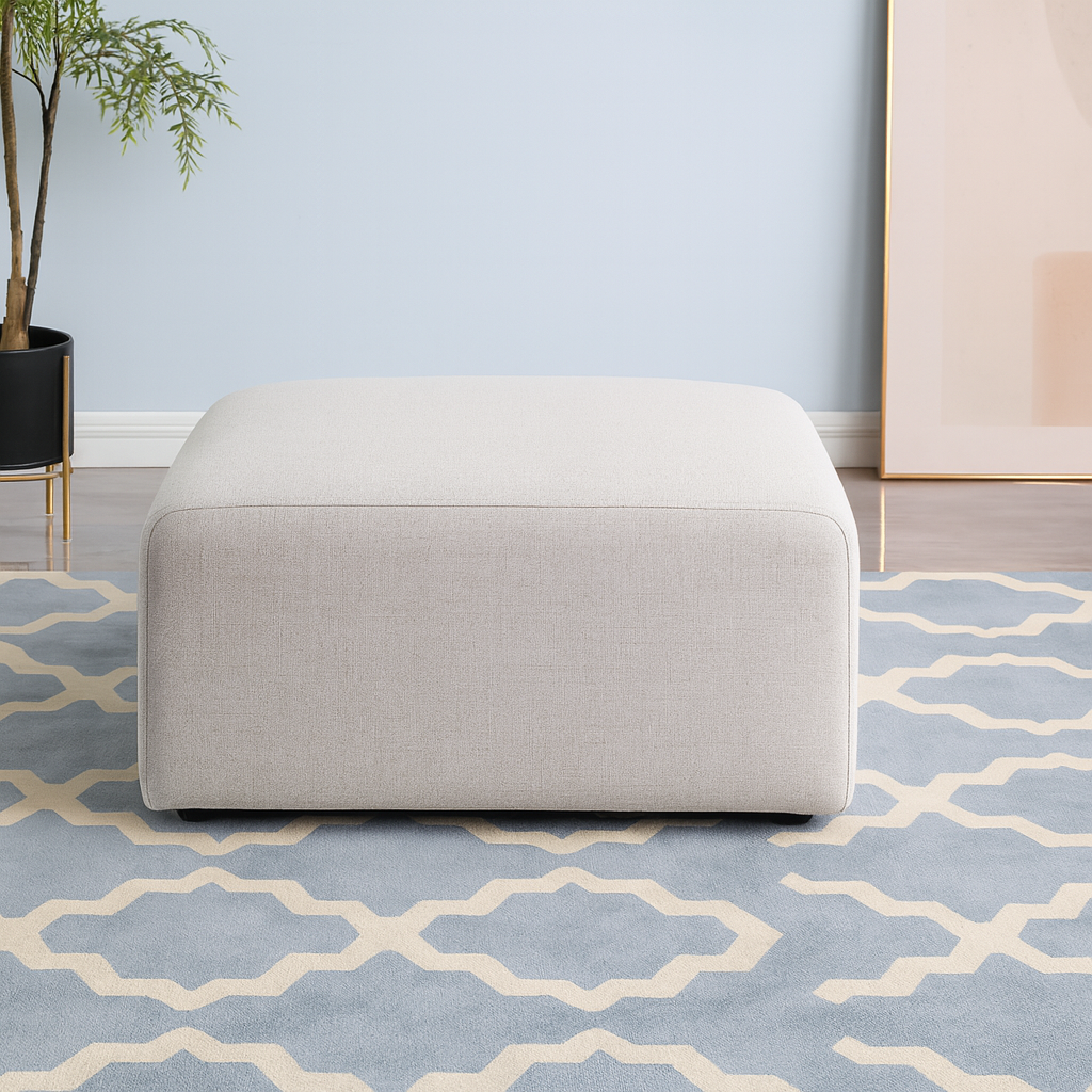 Beige Chenille Modern Ottoman