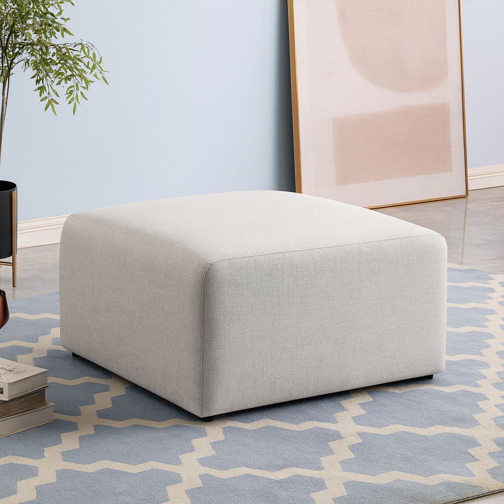 Beige Chenille Modern Ottoman