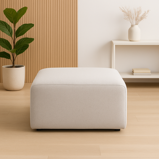 Beige Chenille Modern Ottoman