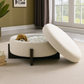 Round Beige Storage Ottoman