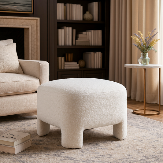 Modern White Chenille Ottoman