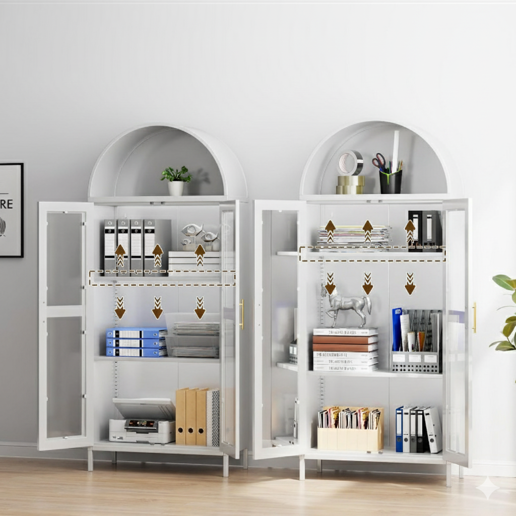 Metal Arched Cabinet – Farmhouse Kitchen Pantry & Glass Bookcase