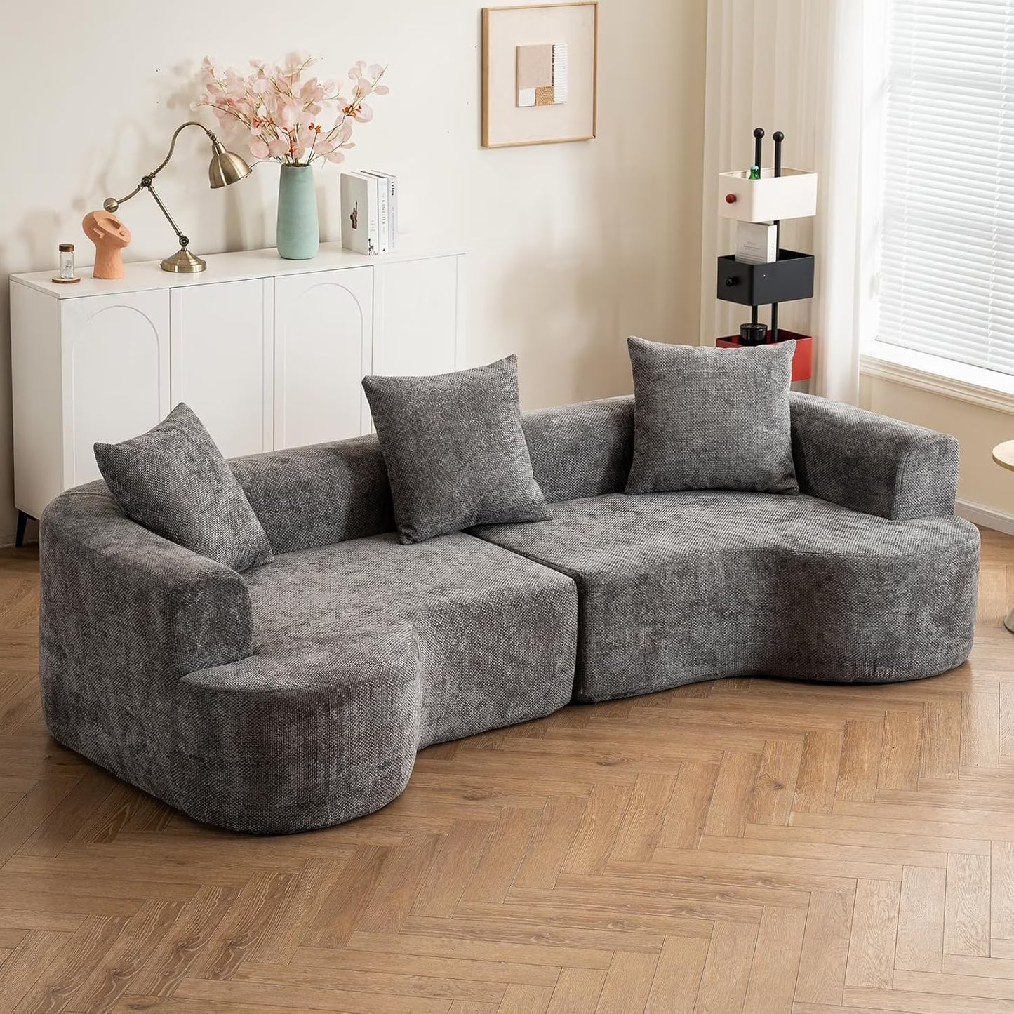CloudCurve – Modern Curved 3-Seater Corduroy Sofa with 3 Pillows