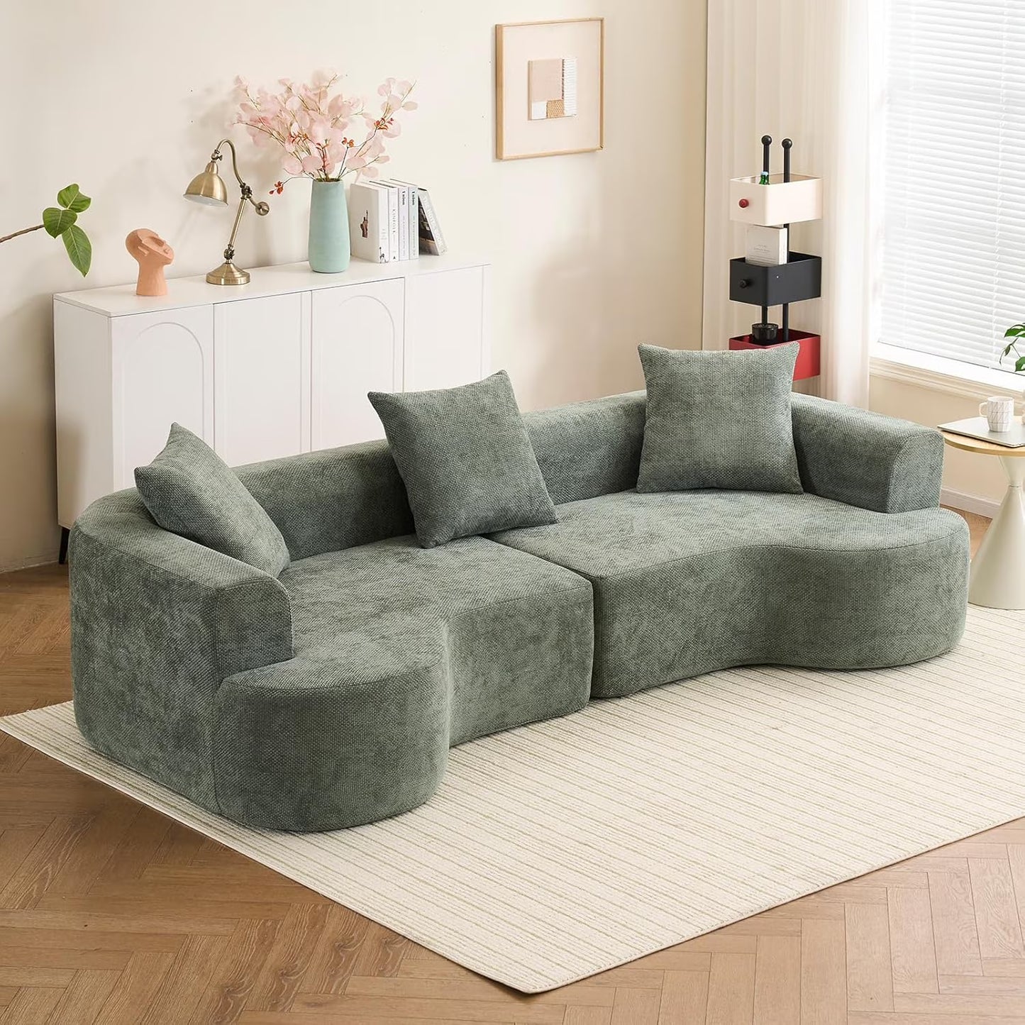CloudCurve – Modern Curved 3-Seater Corduroy Sofa with 3 Pillows